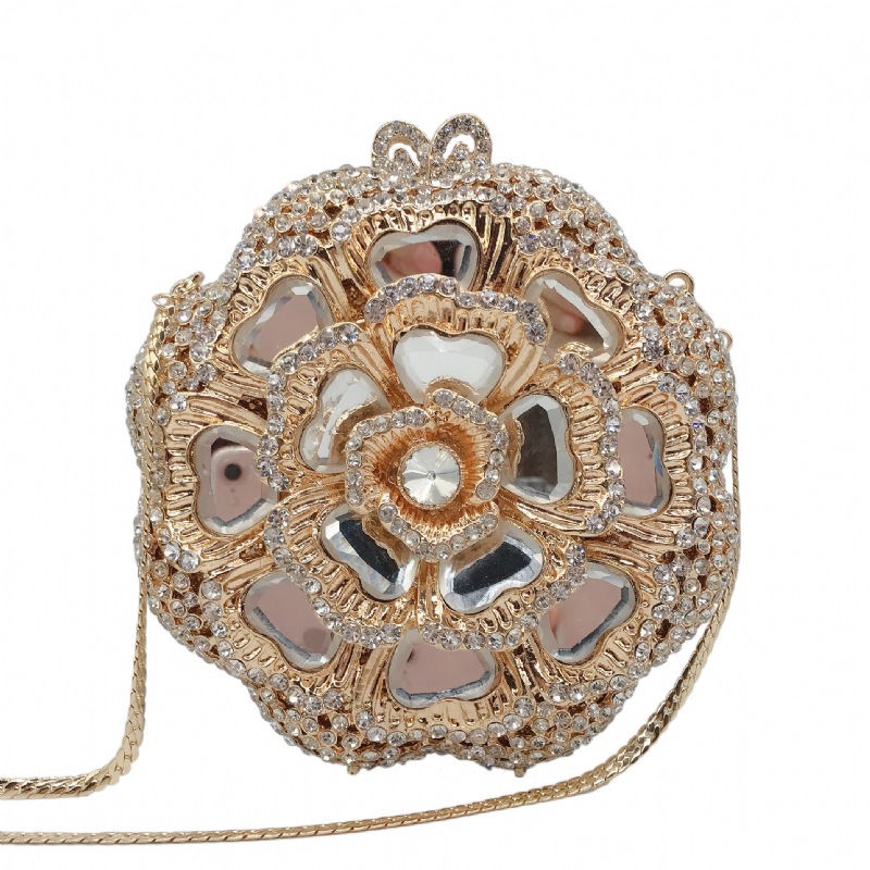 Túi clutch dạ hội kim loại đính kim cương, xách tay nữ thời trang dự tiệc — Màu đen, Đế Vàng Kim Cương, Nền vàng kim cương trắng, Màu bạc chi tiết 6