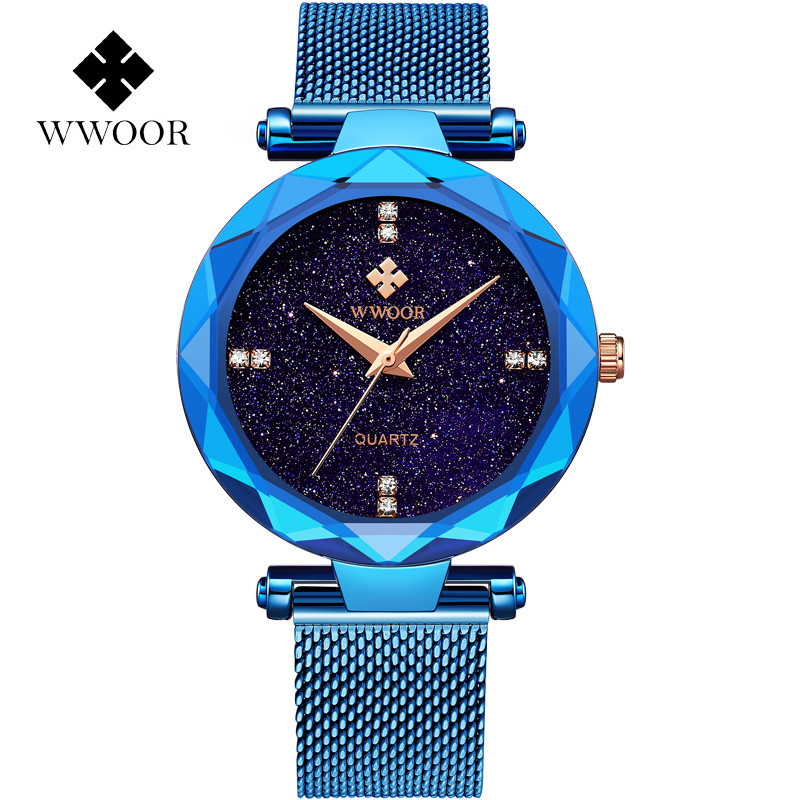 WWOOR celebración amor nuevo reloj de cuarzo casual de las mujeres calendario impermeable rhinestone estrellado ocio tazón reloj 8870
