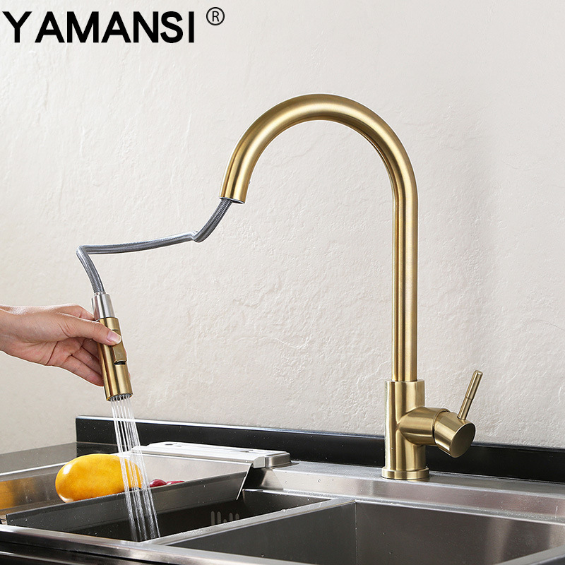 Kitchen touch induction stainless steel faucet vegetable basin induction pull-out rotating household kitchen hot and cold faucet
