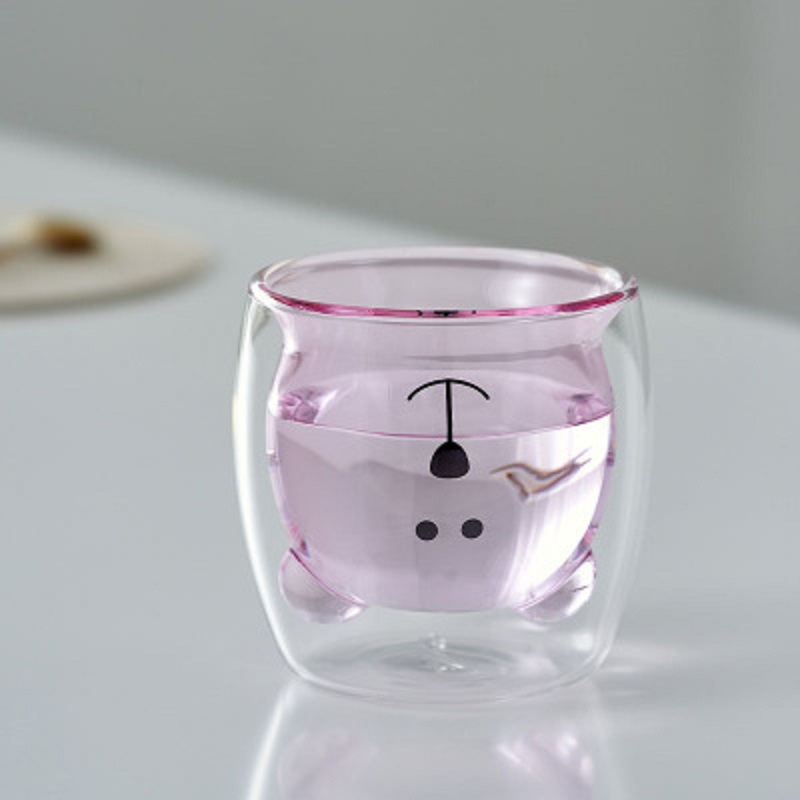Fábrica al por mayor de vidrio transparente fondo grueso oso simple oficina de vidrio hogar multi-estilo de doble capa taza de agua