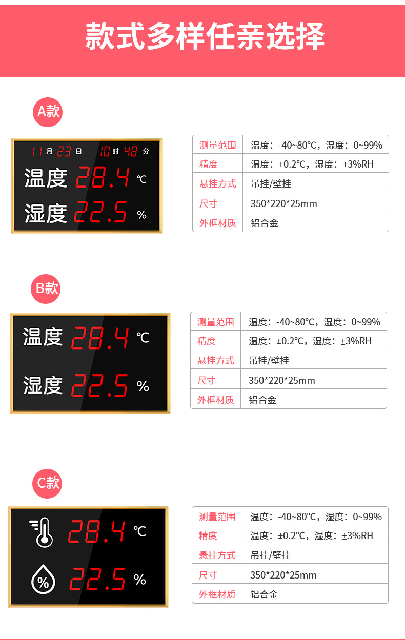 工业室内温湿度计显示屏高精度大屏LED时间温湿度屏仪器电子看板详情12