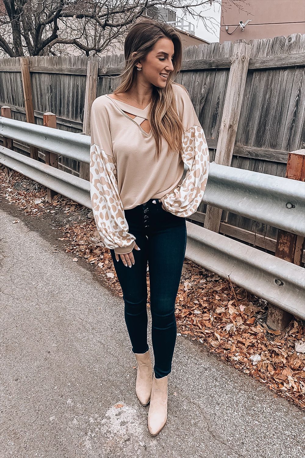 women's new style V-neck cross leopard print casual long-sleeved T-shirt top NSYF829