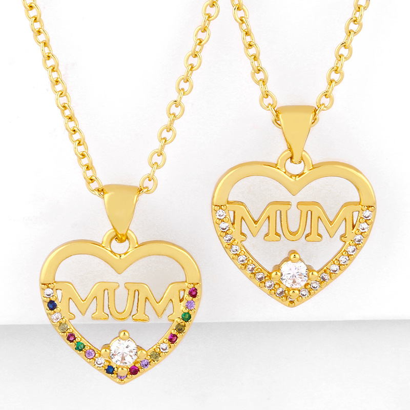 Mother&#39;s Day New Fashion Mum Love Pendant Heart-shaped Diamond Clavicle Chain Wholesale display picture 2