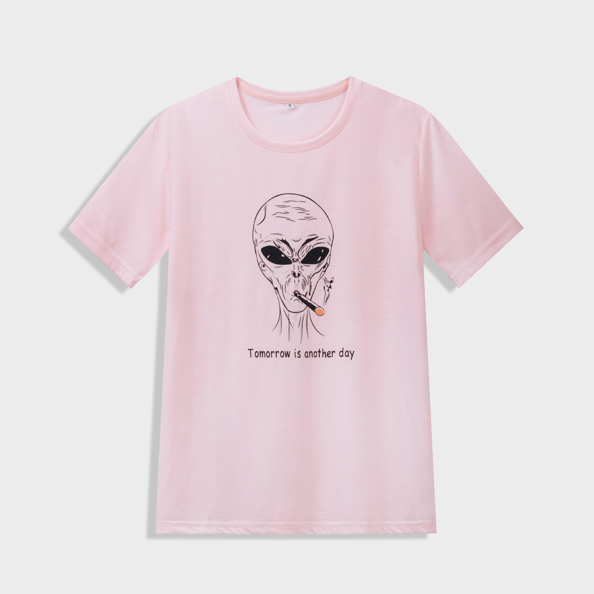 跨境休闲时尚短袖T恤新款圆领欧码纯棉外星人粉色印花亚马逊390