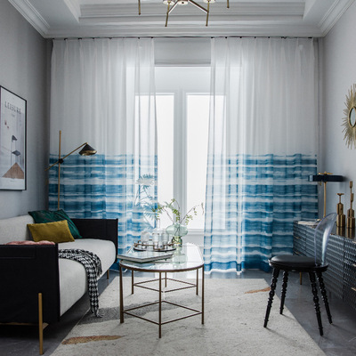 中式民宿花窗紗仿紮染工藝設計感紗簾客廳陽台窗簾紗