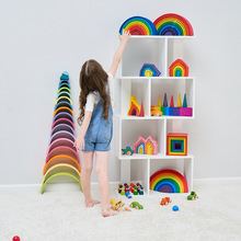 金字塔德国榉木阶梯大块彩虹积木拼装玩具儿童开发智力早教套装