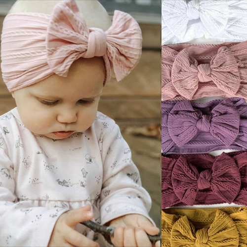 European and American soft jacquard nylon children's headwear, baby bow, skin-friendly headband, girls' wide headscarf