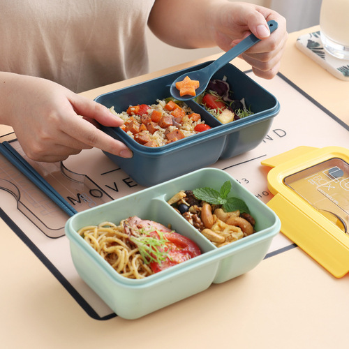 New Japanese style single layer rectangular student lunch box with cutlery, microwaveable lunch box lunch box wholesale