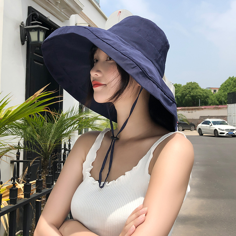 帽子女士夏季户外防晒大檐太阳帽纯色百搭遮脸渔夫帽韩版遮阳帽男