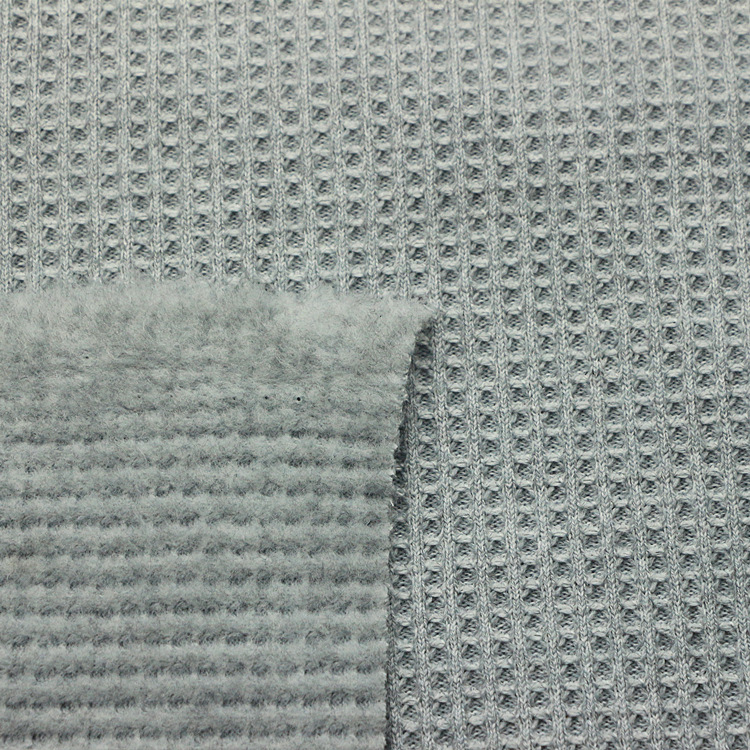 针织纬编提花双面布麻灰涤纶氨纶弹力蜂巢刷毛华夫格浴袍服装面料