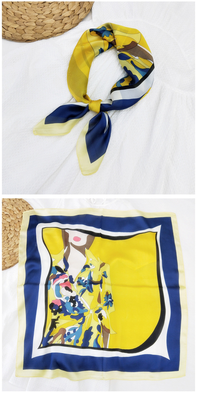 60g Weight Silk Scarf Classification Travel Occasion Silk Material Unisex Gender Printing Design Sweet Style Khaki, Grey, Red, Green, Blue, Yellow, Black Color 70 Small Square Scarf Silk Scarf Women Summer Neck Scarf Neck Protector Korean Thin Scarf 19