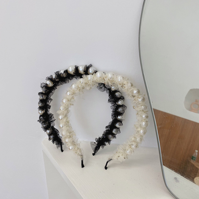 Korean Fashion Mesh Headband Fine-edge Large Pearl Headband Hair Bundle Wholesale Nihaojewelry display picture 7