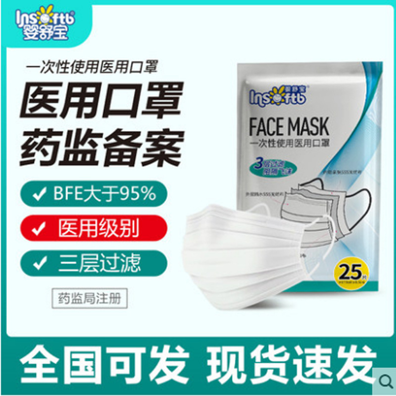 现货一次性医用口罩现货医护三层防尘透气罩白色蓝色加厚装批发|ru