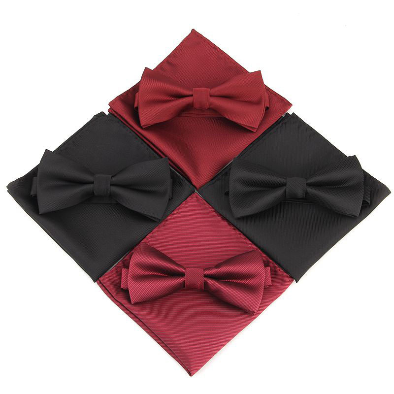 時尚男士結婚禮服婚宴壹色條紋領結方巾口袋巾二件套裝