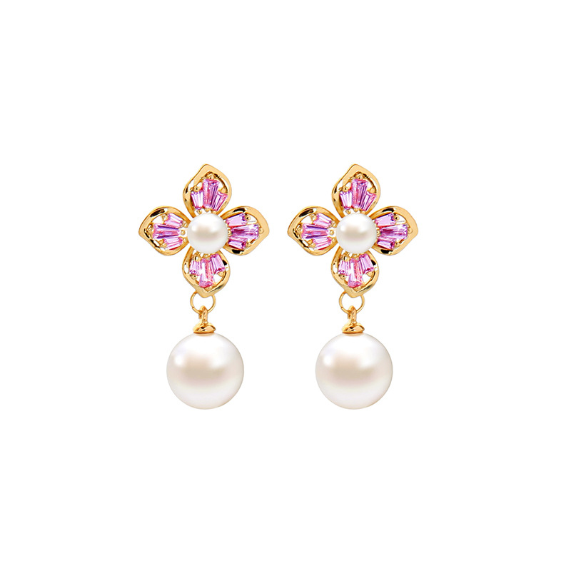 Korean Fashion S925 Silver Needle Earrings Diamond Pearl Earrings Super Fairy Flower Earrings Wholesale Nihaojewelry display picture 10