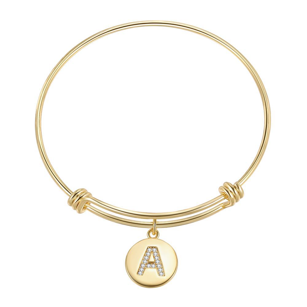 European and American live mouth adjustable 26 letter real gold plated zircon copper bracelet