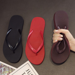 2023 Summer New Korean Style Soft Sole Toe Post Flat Slippers for Women, Outdoor Wear, Solid Color Beach Sandals, Women's Home Shoes