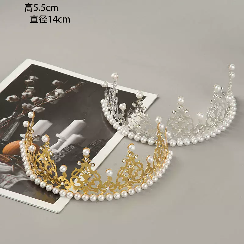 新娘皇冠baby同款结婚头饰生日蛋糕皇冠烘焙装饰铁皮轻款珍珠头饰