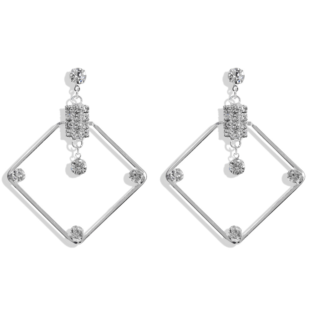 New Fashion Square Diamond-shaped Alloy Tassel Earrings Wholesale Nihaojewelry display picture 12