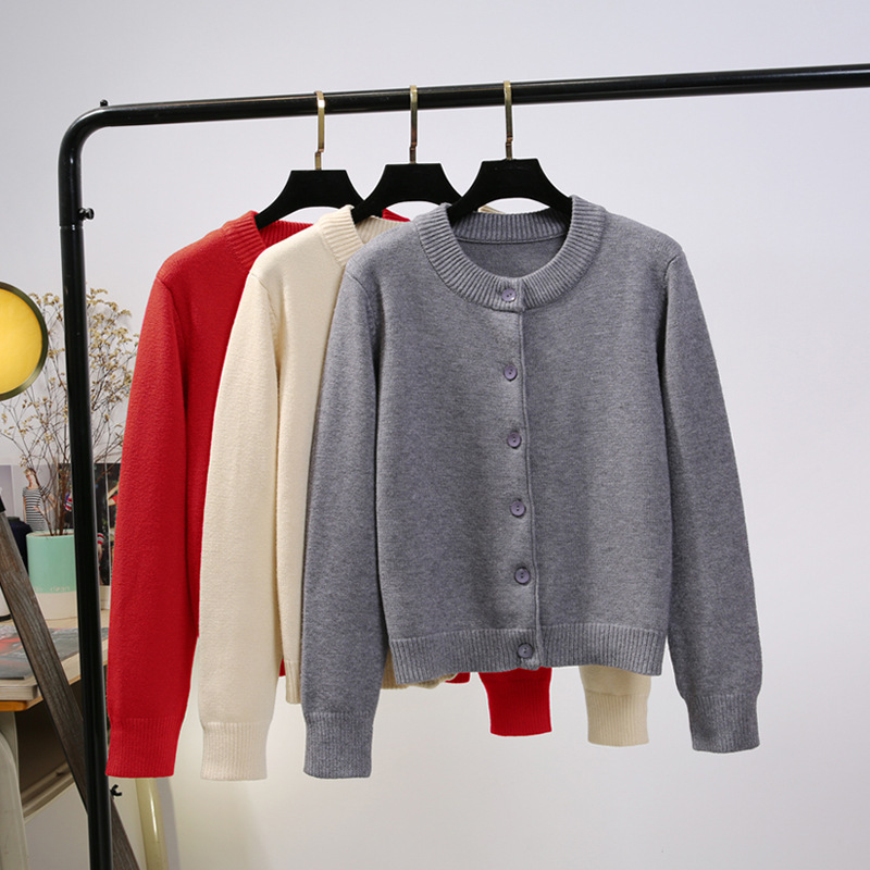 Sweater coat women's cardigan autumn and winter thickened round neck loose short plus size sweater plus size women's outer wear