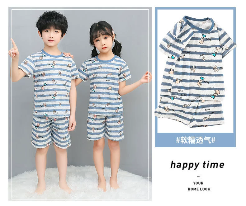 classic children's nightgown Summer Kids Pajamas Baby Girls Boys Shirt+Shorts 2pcs/set Cotton Mesh Breathable Homewear Sets Children Cartoon Nightwear Suit children's pajamas bulk