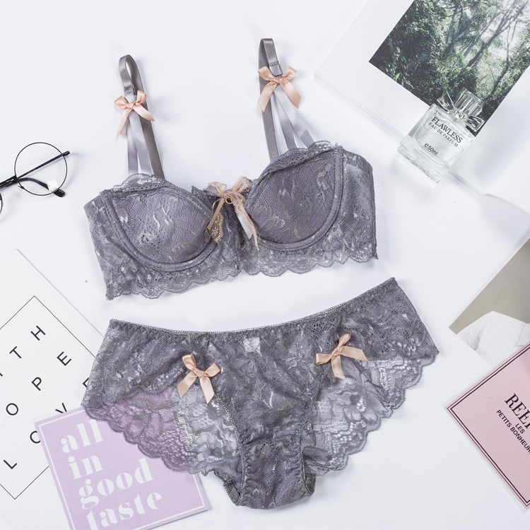 Sexy lace for women with ultra-thin seductive small breasts, gathering lingerie and bra set_voghion.com