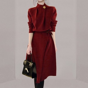 A-line skirt autumn new girdle red dress