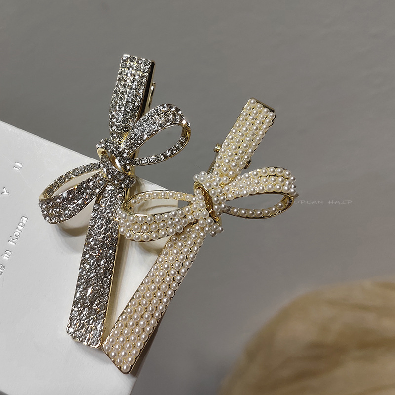 Pearl Diamond Bow Duckbill Clip display picture 2