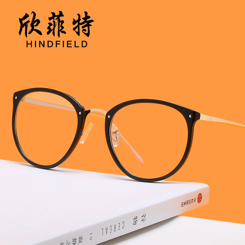 複古防藍光眼鏡 金屬米釘平光鏡近視眼鏡架 圓框女士鏡框批發