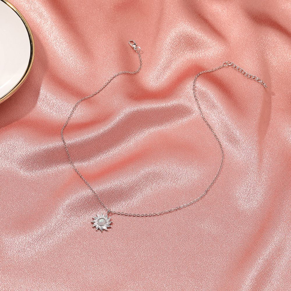 simple opal sun flower pendant necklace