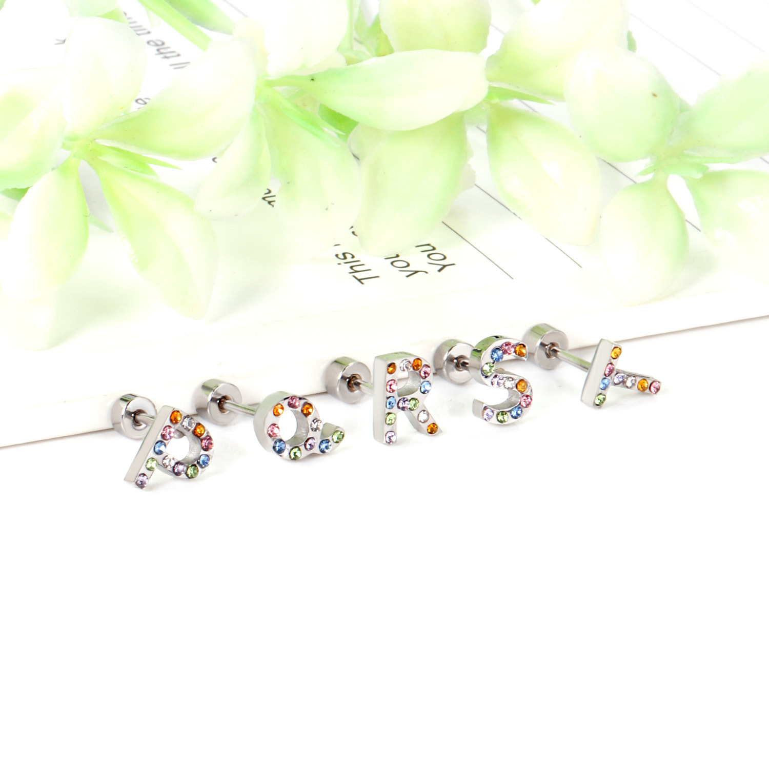 Fashion Letter Stainless Steel Inlay Zircon Ear Studs 1 Pair display picture 70