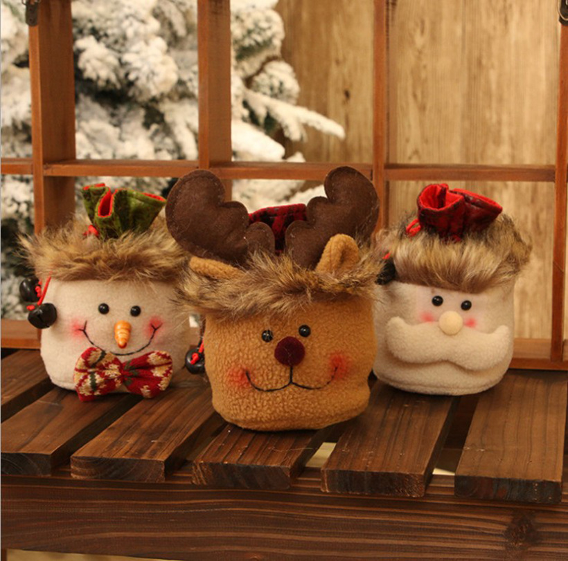 新品圣诞节装饰用品麻布抽绳束口袋苹果袋老人糖果袋儿童礼物袋