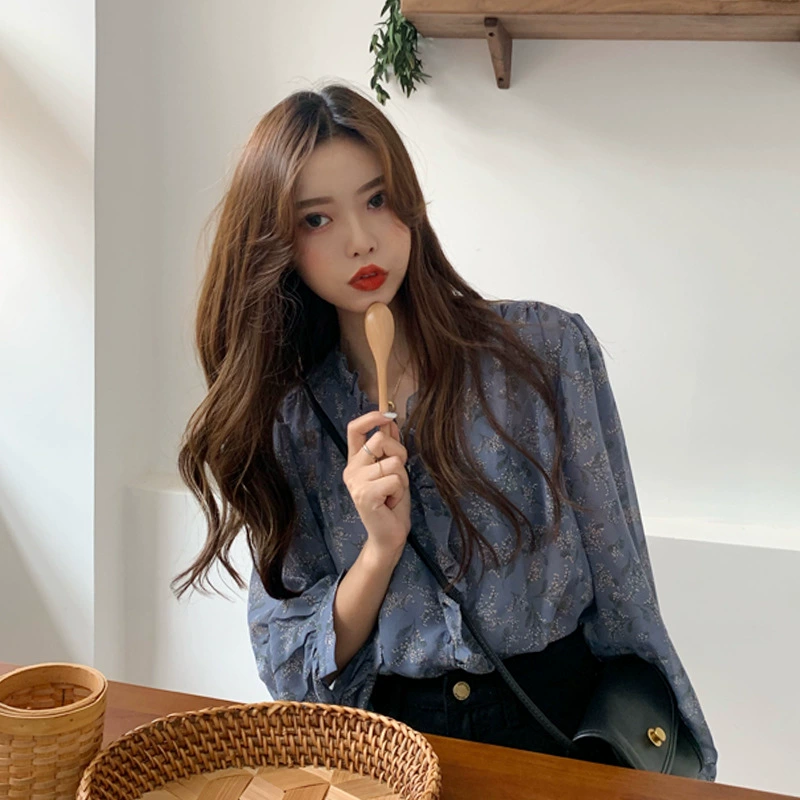 2023 новый стиль популярный корейский стиль Свободная шифоновая рубашка с длинным рукавом и цветочным принтом женская летняя тонкая Солнцезащитная верхняя одежда в западном стиле