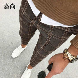 亚马逊wish跨境爆款2025欧美男装 时尚潮流格子男士休闲裤长裤