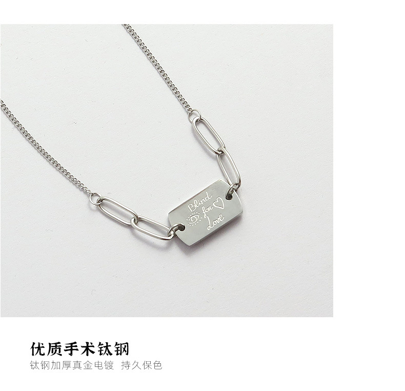 Love English Square Brand Pendant Titanium Steel Necklace display picture 11