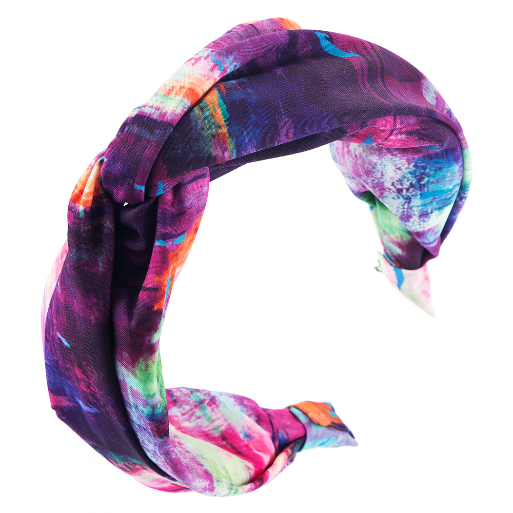 Korean Wide Edge Color Printing Starry Pattern Knotted Headband Female Simple Wild Fashion Headband display picture 8