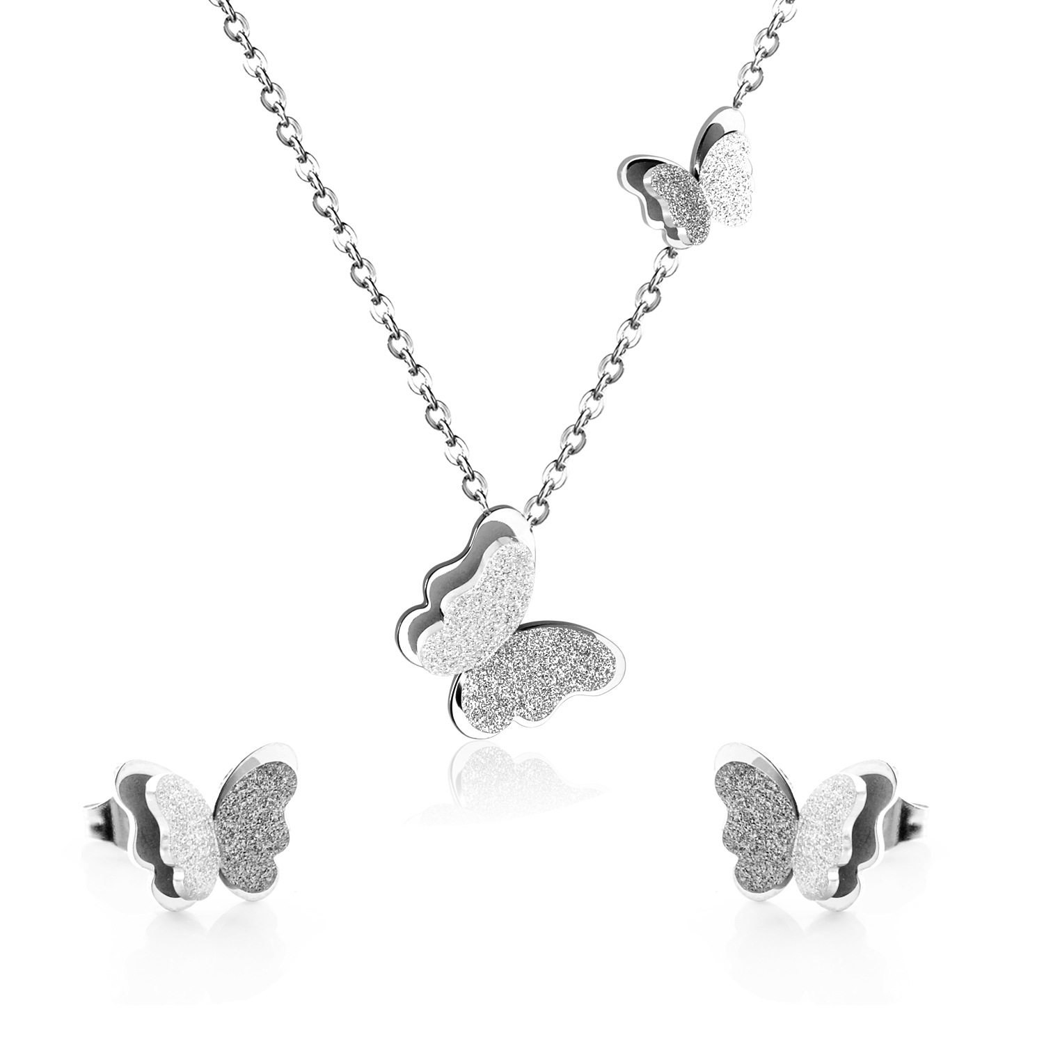 Fashion Butterfly Stainless Steel Plating Earrings Necklace