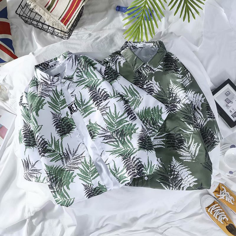 Hawaiian Shirt Male Retro Port Taste Leisure Loose Gang Feng Beach Resort And Floral Couple Short Sleeve Shirt-music Of The Tide