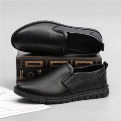 New Style Minimalist Men's Casual Leather Shoes, Korean One-Piece Slides, Soft Leather and Sole, Comfortable Driving Shoes