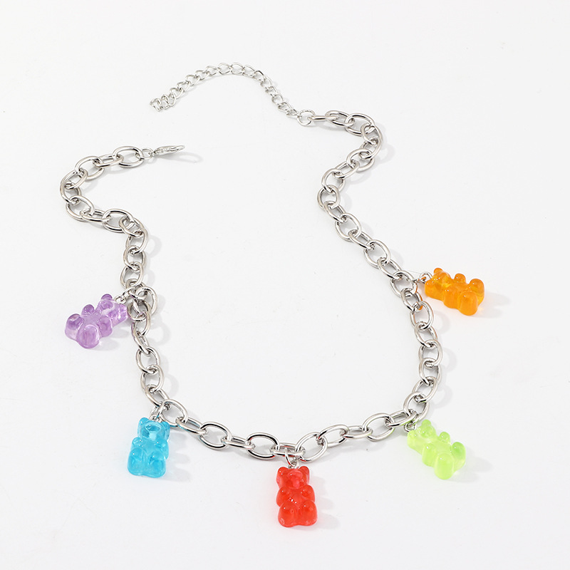 Cute Cartoon Bear Necklace Transparent Resin Bear Pendant display picture 2