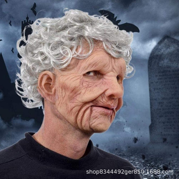 Halloween popular vieja abuela abuelo cara máscara de látex vieja peluca vestir accesorios 2020 Nuevo