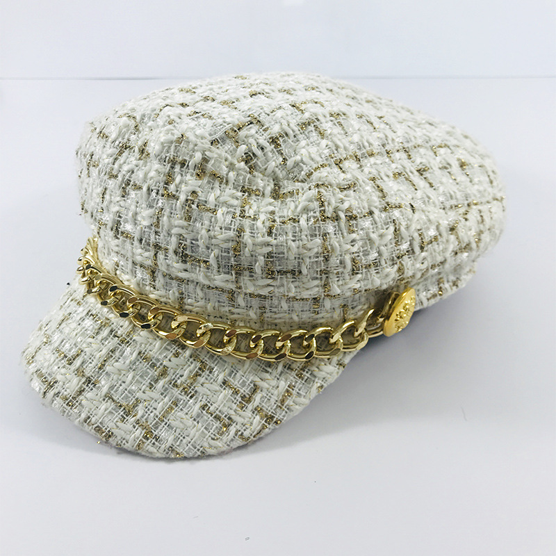 Women's Fashion Plaid Chain Curved Eaves Beret Hat display picture 3