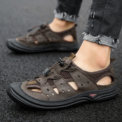 男士凉鞋真皮夏季2020新款包头沙滩鞋男休闲鞋防滑速干涉水溯溪鞋|ru