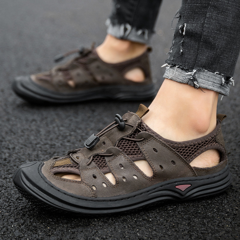 男士凉鞋真皮夏季2020新款包头沙滩鞋男休闲鞋防滑速干涉水溯溪鞋|ru