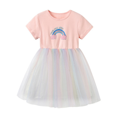 2020 summer new Korean girl's dress cartoon net red rainbow net yarn skirt middle child westernized princess skirt