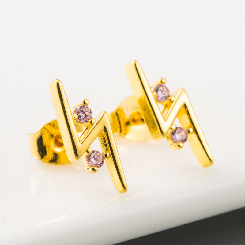 Personality Exaggerated Lightning Geometric Temperament Earrings Copper Plated True Gold Micro-set Color Zircon Earrings  Wholesale Nihaojewelry display picture 2