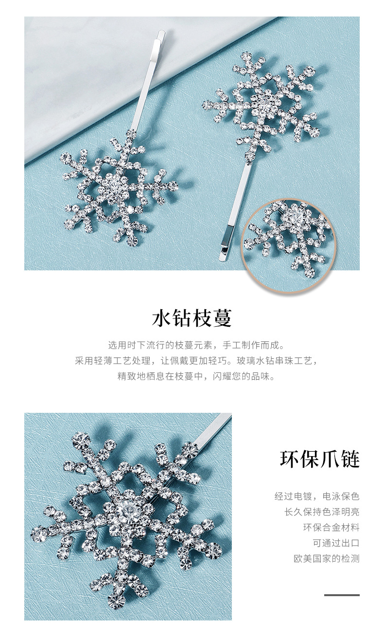 Christmas Hairpin Korean Snowflake Word Clip Bangs Clip Rhinestone Hairpin display picture 5