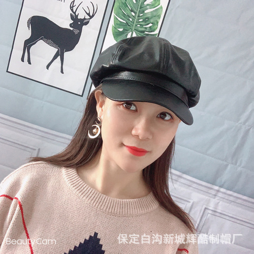 Beanie autumn winter British leather octagonal hat duckbill hat Korean trendy versatile artist hat Korean version Bumblebee felt hat