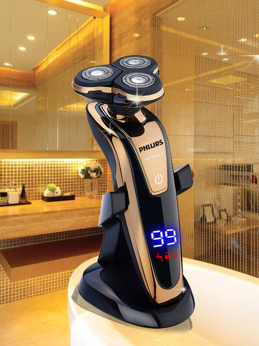 原装全身水洗智能浮动贴面数显电量USB充电电动剃须刀男刮胡须刀|ms