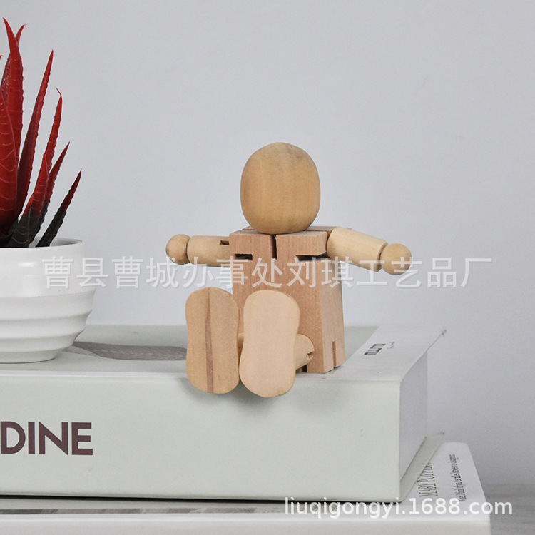 木质机器人 白坯关节木偶 diy绘画涂鸦儿童木制百变智力卡通玩具